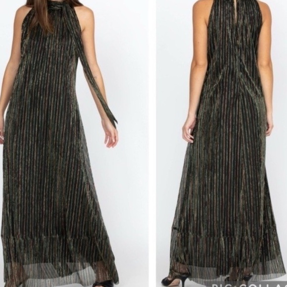 Johnny Was M EUC Metalic Green Halter Maxi Dress with scarf wrap iridescent. - Picture 13 of 14